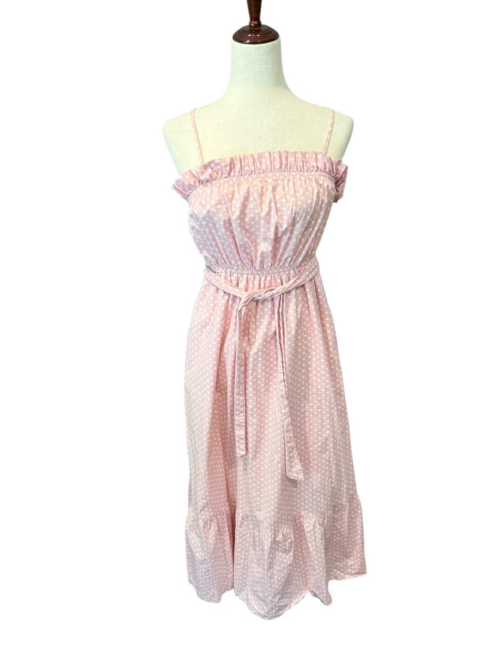 English Factory Pink and White Polka Dot Spaghetti Strap Dress Size Small